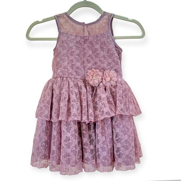 Pippa & Julie Tulle Mini Dress Size 4 Girl Floral Ruffled Sleeveless Mauve Blush - Picture 1 of 15